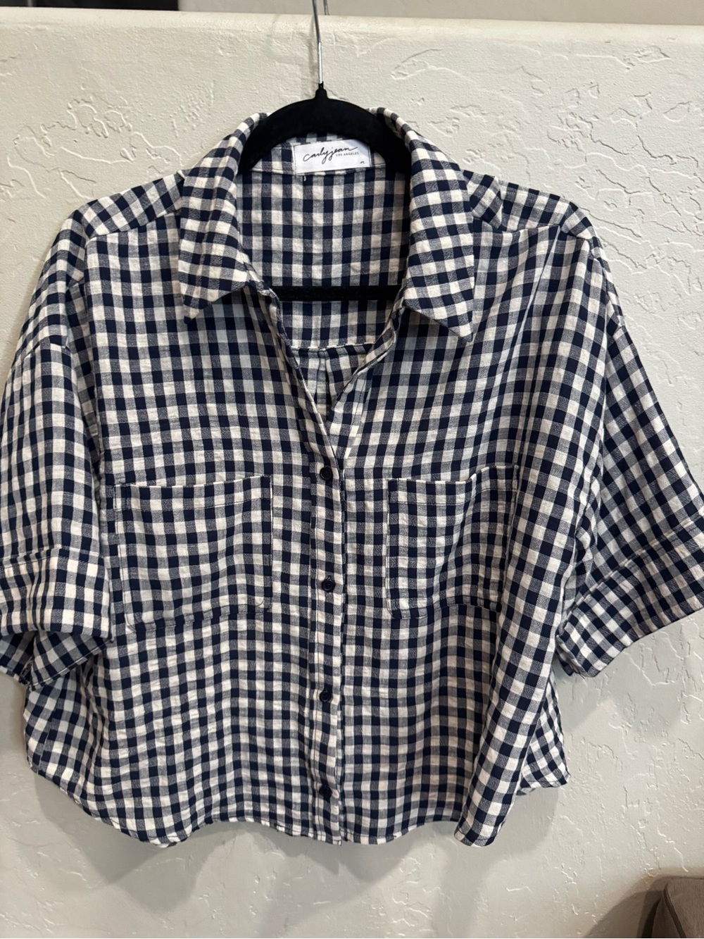 CJLA Navy and White Gingham Button-Front Women’s Top